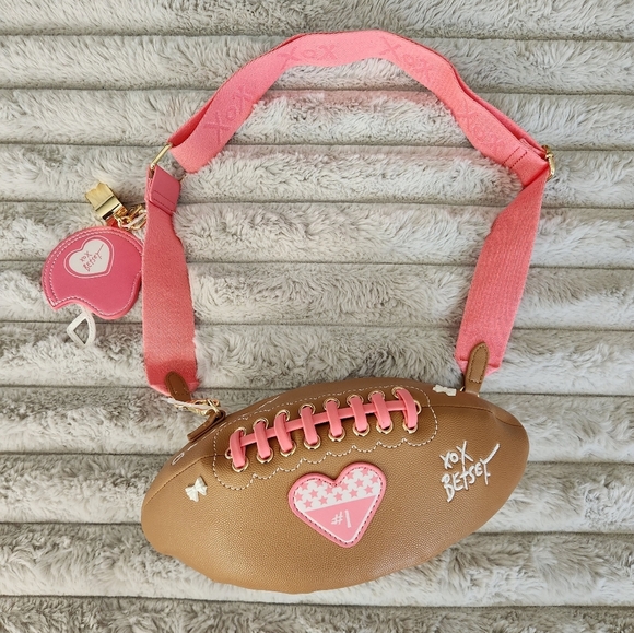Betsey Johnson Brown and Pink Football Crossbody Bag NWT - Picture 7 of 15